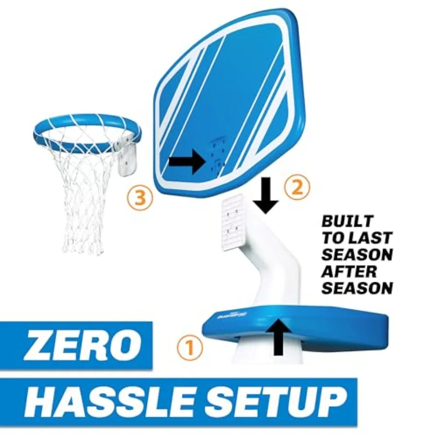 Poolside Water Basketball Hoop with 2 Balls and Pump for Swimming Pool Durable Vinyl Construction in Blue or Red Fun Portable D