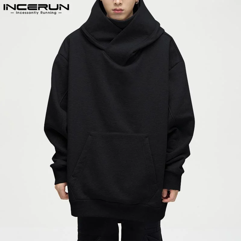 INCERUN Tops 2024 Autumn Winter New Men Deconstruction Design Solid Hoodies Stylish Casual Long Sleeved Hooded Sweatshirts S-5XL