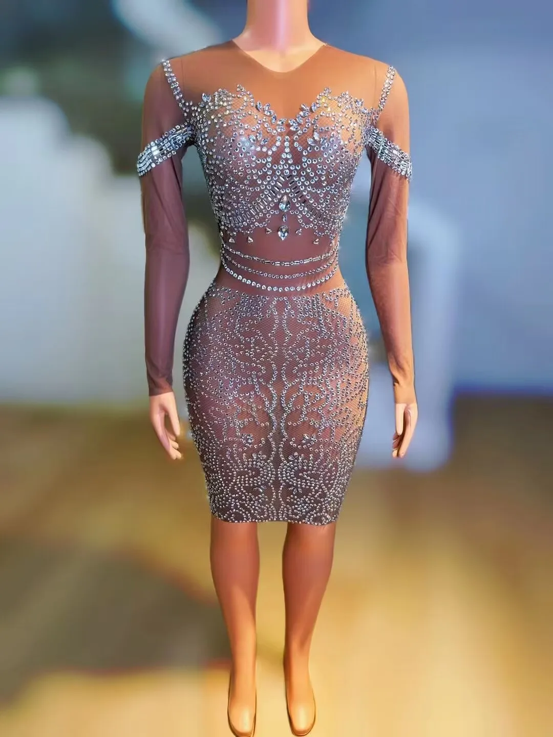 Perspectief Mesh Full Diamond Sexy Tas Hippe Rok Nachtclub Dj Bar Vrouwelijke Zangeres Dansteam Podium Kostuum Themashow