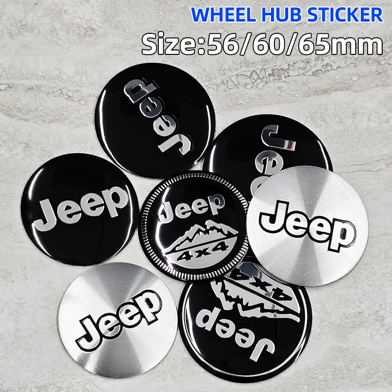 

56mm 60mm 65mm Car Wheel Center Emblem Hub Caps Stickers For Jeep Wrangler Grand Cherokee Compass Wagoneer Gladiator Avenger JK