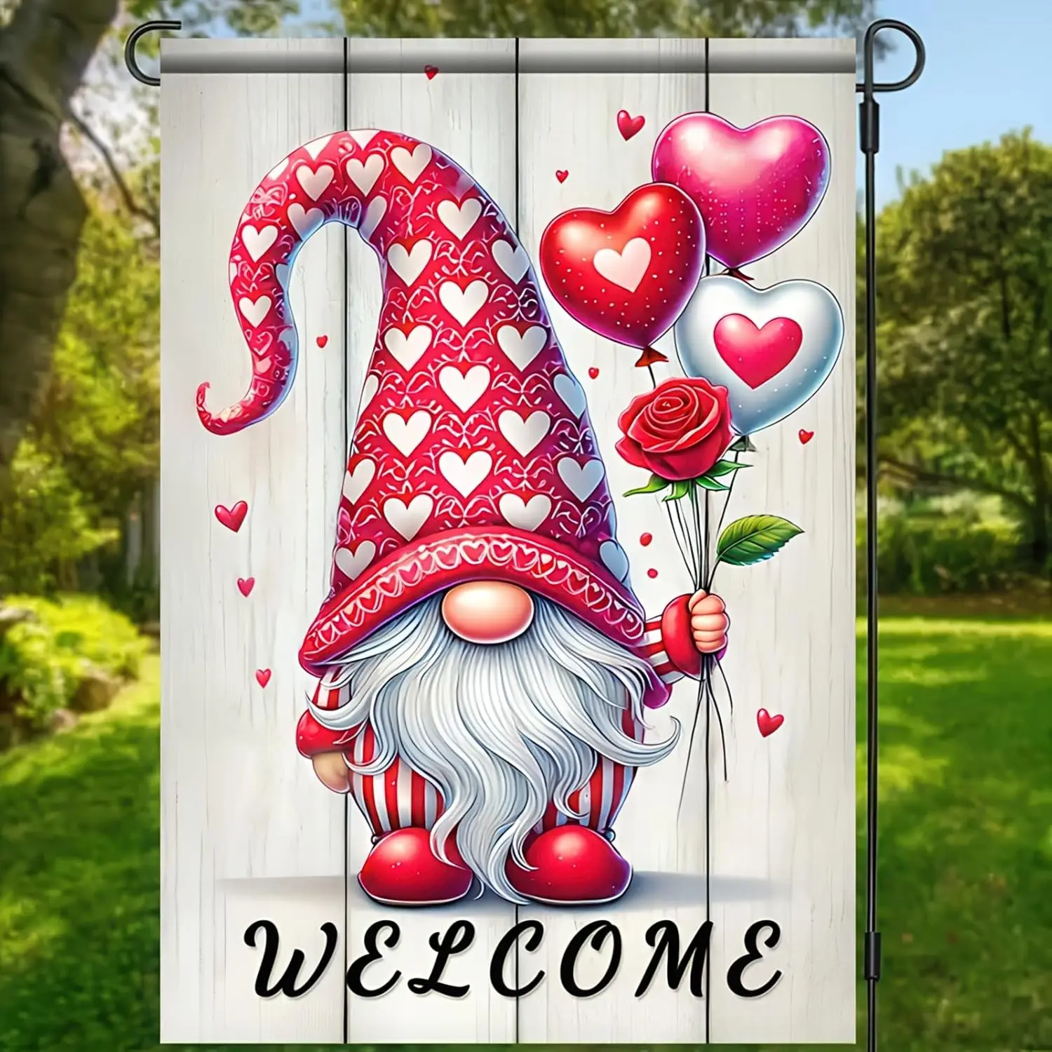 Valentine's Day Garden Flag 12x18 Inch Valentine Gnome Garden Flags Heart Balloon Rose Welcome Flags Double Sided Printi ZZJ llz