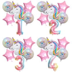 Rainbow Unicorn Foil Balloon 32inch Number Pink Star Balloons Unicorn Theme Kids Birthday Party Decorations Baby Shower Globos