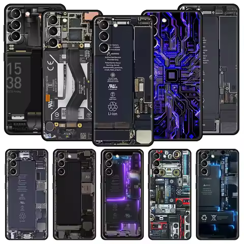 Inside Circuit Board Phone Case For Samsung Galaxy S25 S24 S23 FE S22 Ultra S20 S21 5G S10 Plus S10E Soft Black Cover