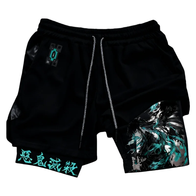 2-in-1 schnell trocknende Herren-Fitness-Shorts, elastische Taille, atmungsaktives Mesh mit Innentasche für sportliches Laufen