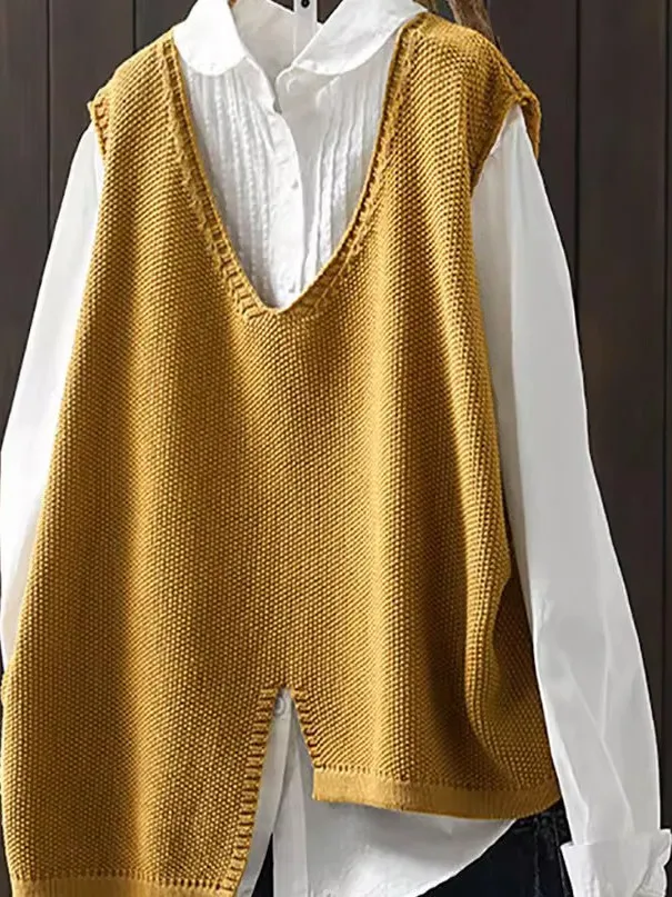 

Свободный вязаный жилет большого размера на весну и осень, женский жилет, верхняя одежда, ленивый шлейф, носимый на улице, неровный подол, модный