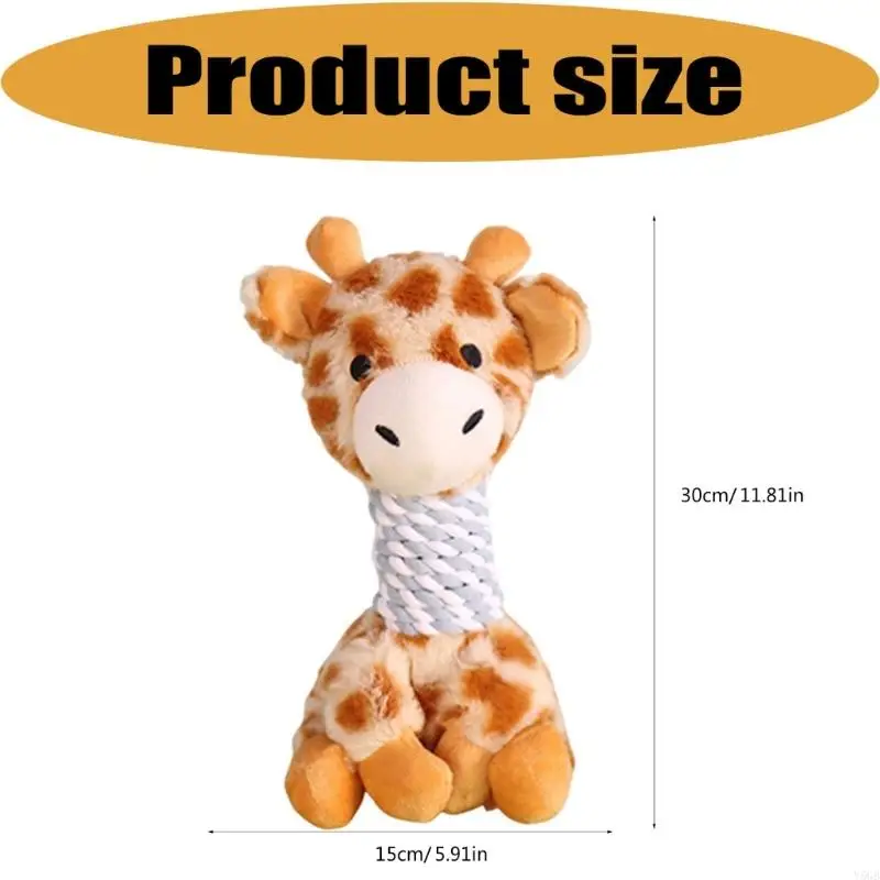 Dog Chew Toy Giraffe Fawn with Squeaky Sound and Rope Neck, Soft Plush Toy for Carry Toss and Daily Indoor Use, Single Pack Y5GB