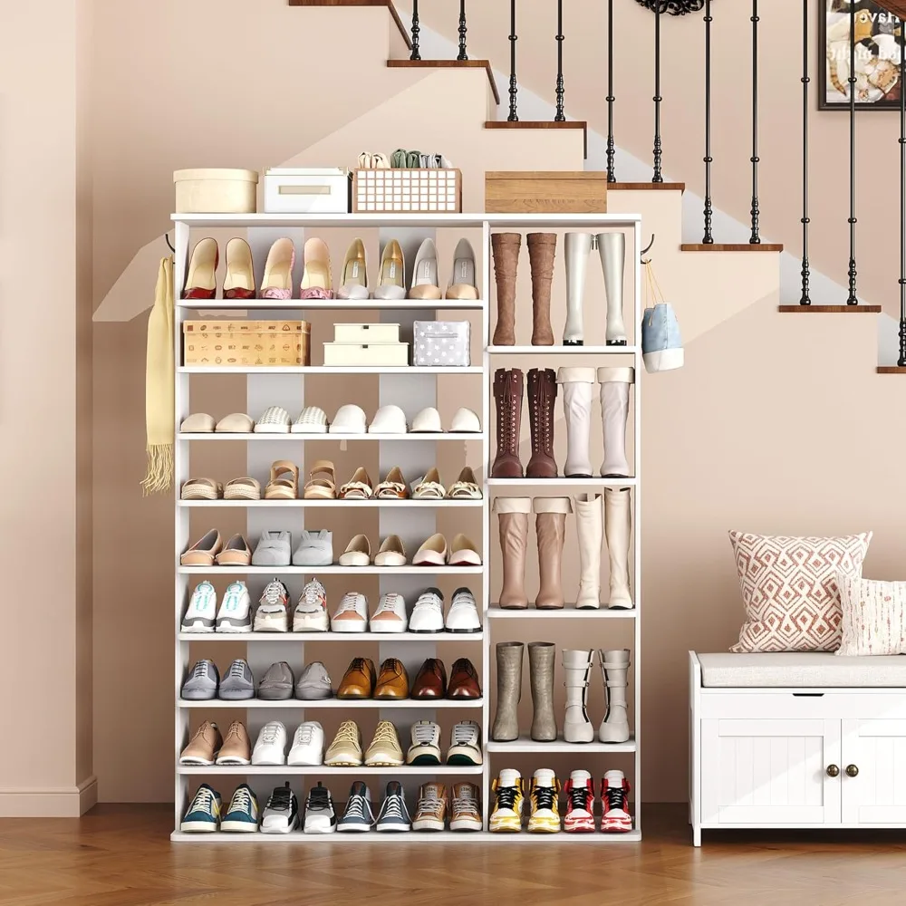 

10 Tiers Shoe Rack, 61.8" Tall Shoe Tower, with Open Shelves, Wood Shoe Stand for Boot Storage,