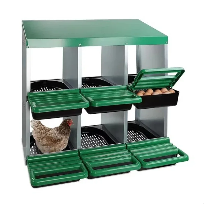 Outdoor chicken feeder with sloping roof and metal plastic chicken egg nesting box double layer 6 hole nesting box