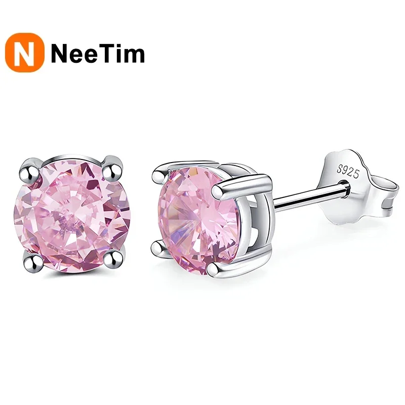 NeeTim Moissanite Earrings for Women S925 Sterling Silver Green Pink Red Black Blue Sparkling Diamond Ear Studs Fine Jewelry