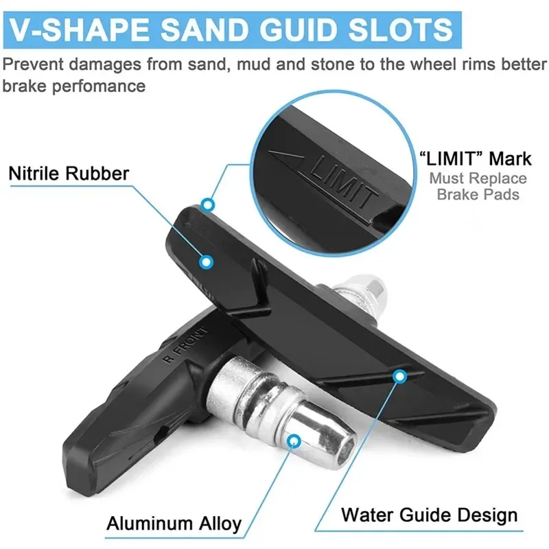 A Pair Durable Bicycle Silent Brake Pads Cycling V Brake Holder Pads Shoes Blocks Rubber Pad For Long-lasting Performance
