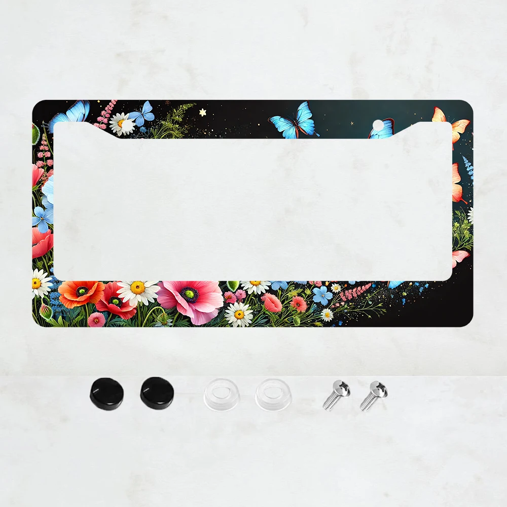 

1 шт. Красивая рамка для номерного знака с изображением стрекозы и цветочным узором, алюминиевая рамка для номерного знака - стандартный размер США, декоративная автомобильная рамка