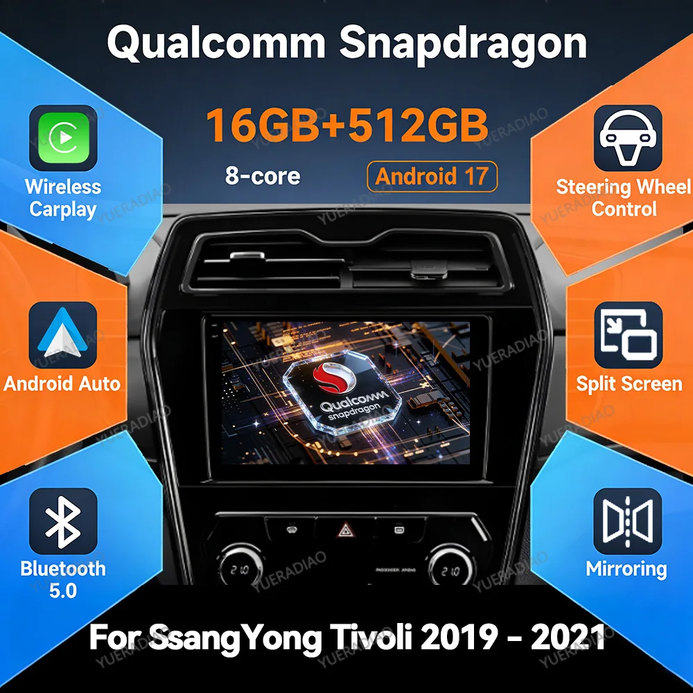 Android 17 Car Radio For SsangYong Tivolan Tivoli 2019 - 2021 Carplay Auto Multimedia Video Player Carplay Auto GPS NAVI 4G WIFI