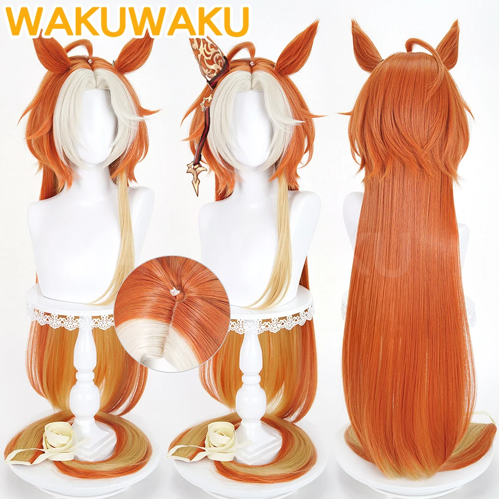 EN STOCK Peluca de cosplay de Orfevre, peluca de juego Uma Musume Pretty Derby WakuWaku para mujer, peluca de cosplay de Orfevre de Halloween, pelo largo naranja.