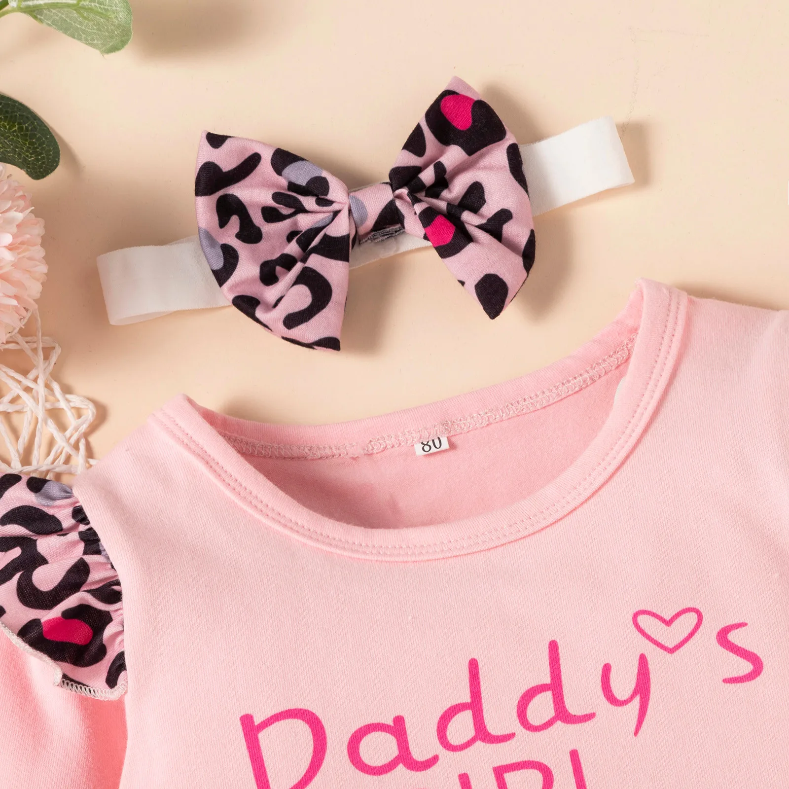 New Toddler Infant Baby Girls Clothes Letter Leopard Print Top +Bow Pants Set Baby Outfits Fall Girl Clothing 6 12 18 24 Months