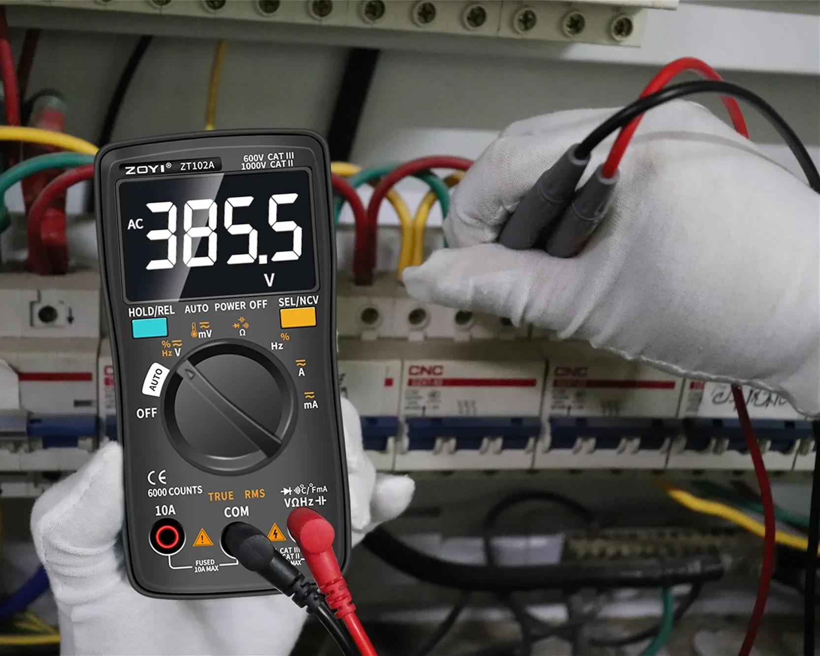 ZOYI 102A มัลติมิเตอร์แบบดิจิตอล 6000 นับไฟฟ้าเครื่องทดสอบทรานซิสเตอร์ Auto Rang AC/DC แรงดันไฟฟ้า Process Calibrator