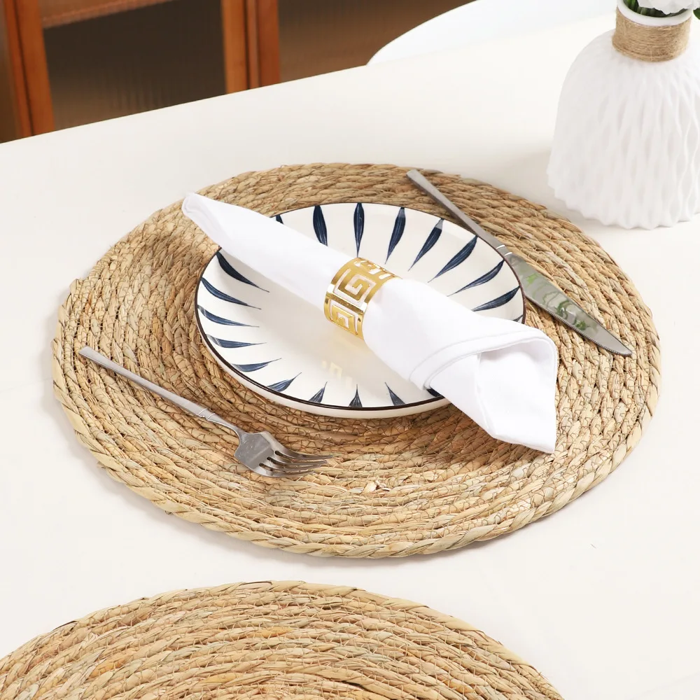 

Yjq 6pcs straw insulation coaster restaurant decorative western food mat Japanese round table mat