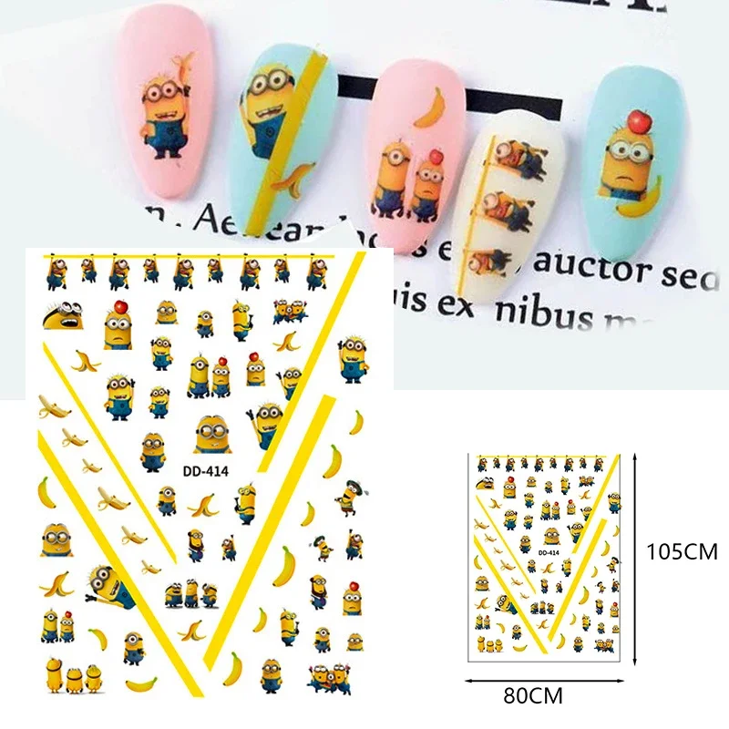 Cute Cartoon Minions unhas adesivos, Adesivos de unhas adesivas traseiras, Brinquedos de vestir para crianças, Meninas como brinquedos, Acessórios populares de Anime