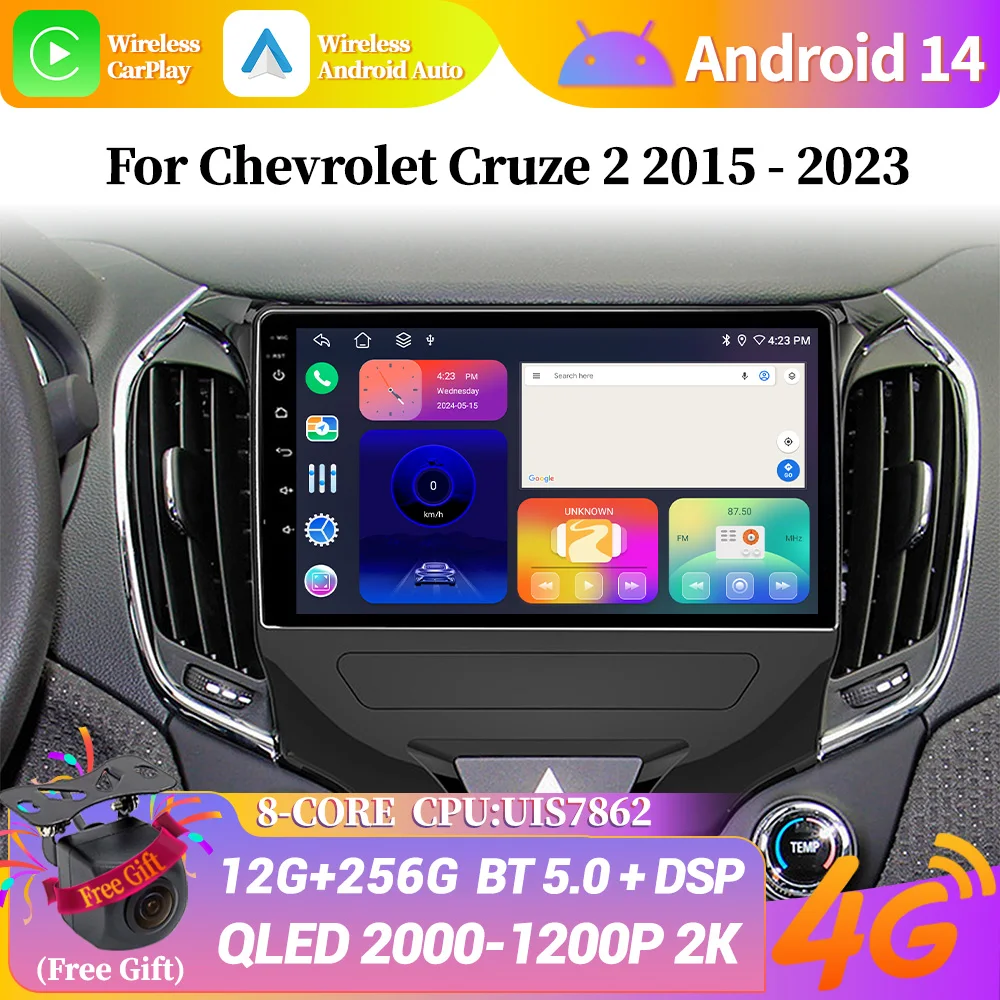 Android 14 For Chevrolet Cruze 2015 - 2023 Radio Stereo Multimedia GPS Navigation Multimedia Car Android Carplay Screen 