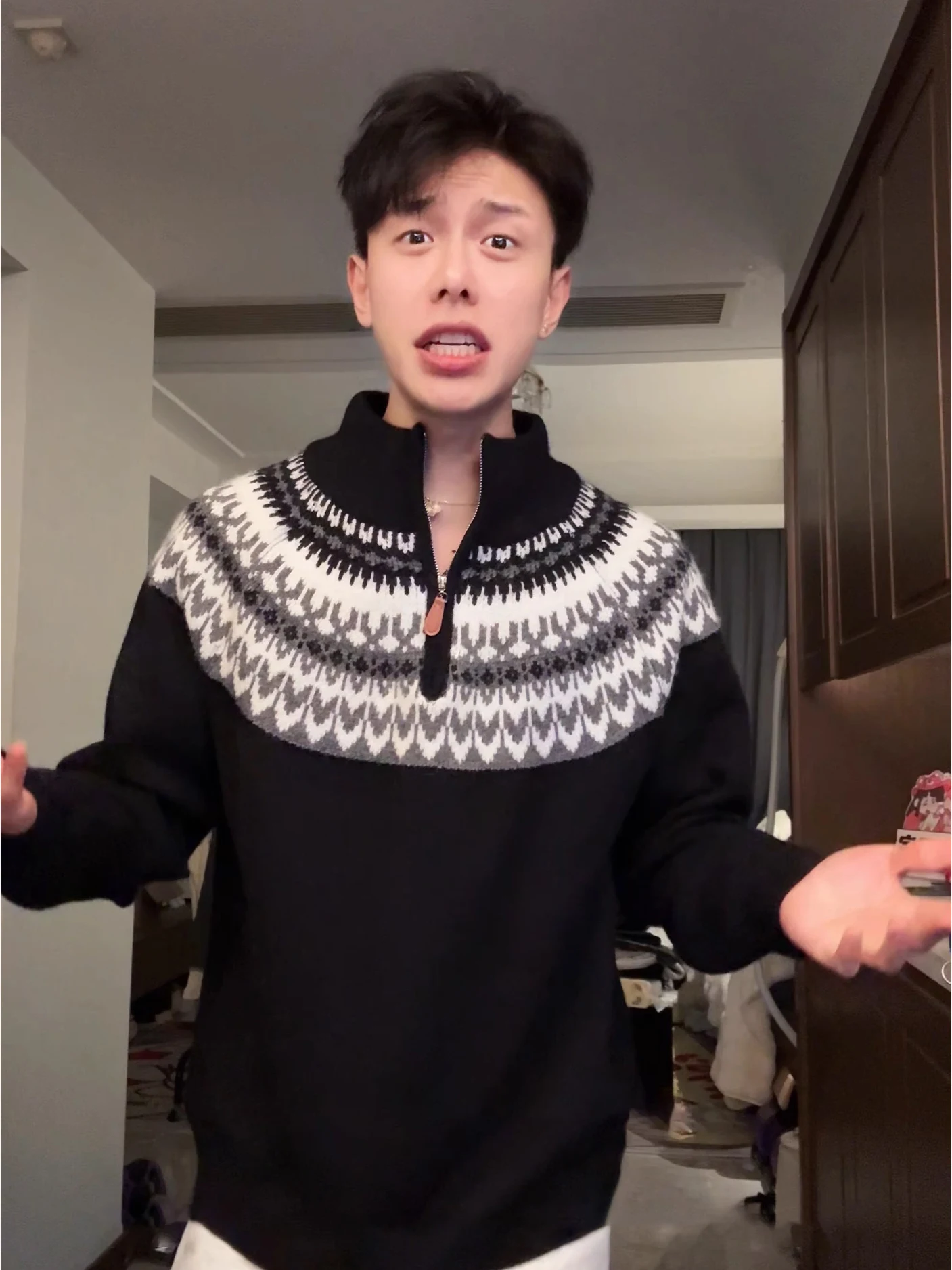 

Bla Fair Isle f Zip Knitwear Men's Autumn Winter Embroidered Lazy Sweater Cleanfit Base Layer irt Vintage Sle Long S...