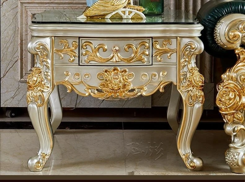 Роскошные ящики для гостиной, шкафы для хранения вещей, золотые и серебряные приставные столики.