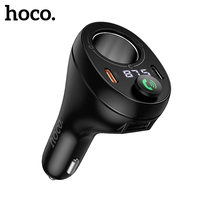 

HOCO 35W Fast Charging Dual USB C Fast Charging Adapter For iPhone 16 15 Car Bluetooth FM Tramsmitter Adapter with LED Display