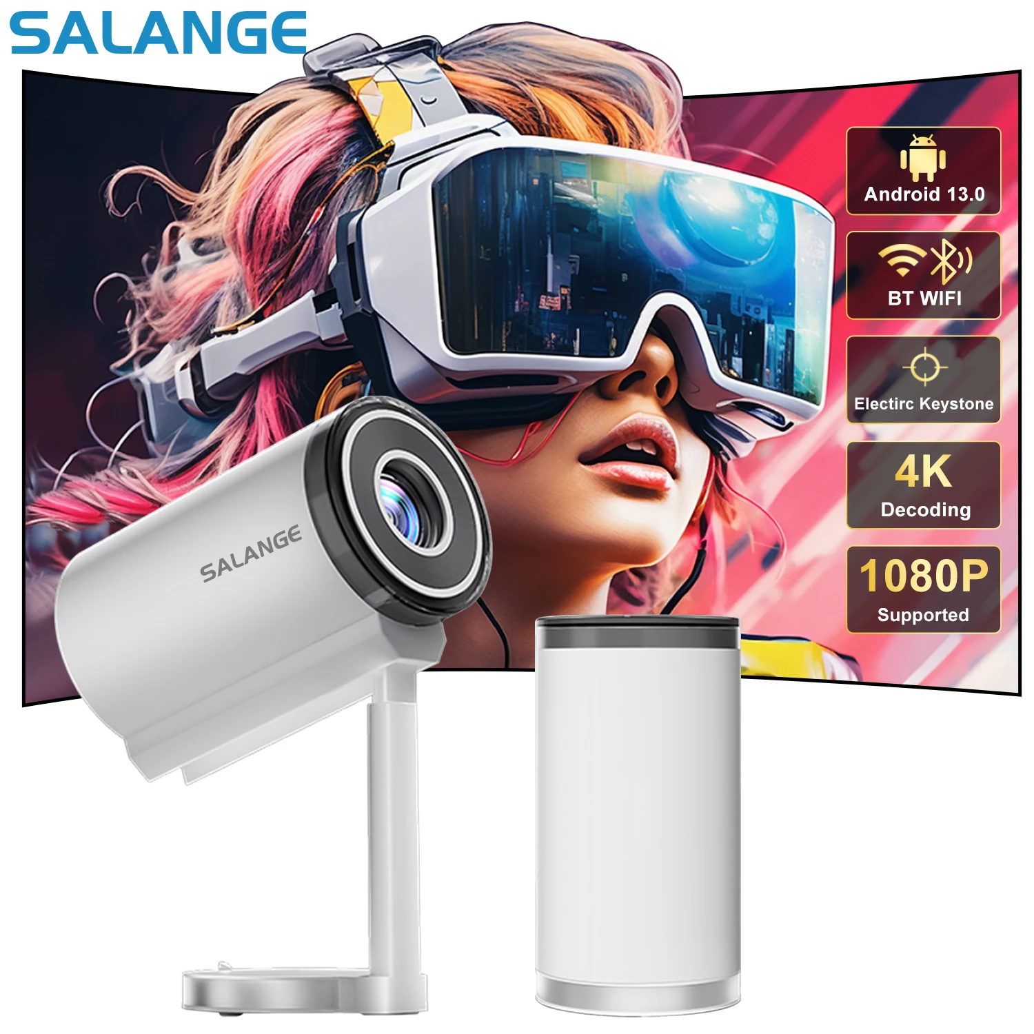 Salange X5 Native 1080P Smart Projector 4K Video Android13 WiFi Bluetooth 1+8G Electronic Keystone Ceiling Projection Good Image