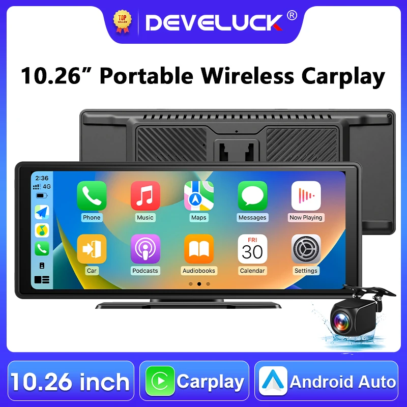 

10.26 inch Wireless Carplay Screen Multimedia Video Player Android Auto Dashboard Car Radio With Bluetooth FM AUX IPS Screen