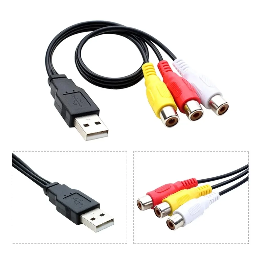 USB to 3RCA AV Cable USB-A Male to 3 RCA Male/Female Jack Audio Video AV Composite Cord for Set-Top Box DVD TV 1.5m