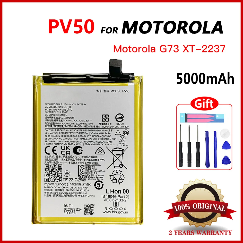 

Genuine New Battery 5000mAh PV50 Battery For Motorola G73/XT2237 Mobile Phone Batteries Batteria+ Free Tools