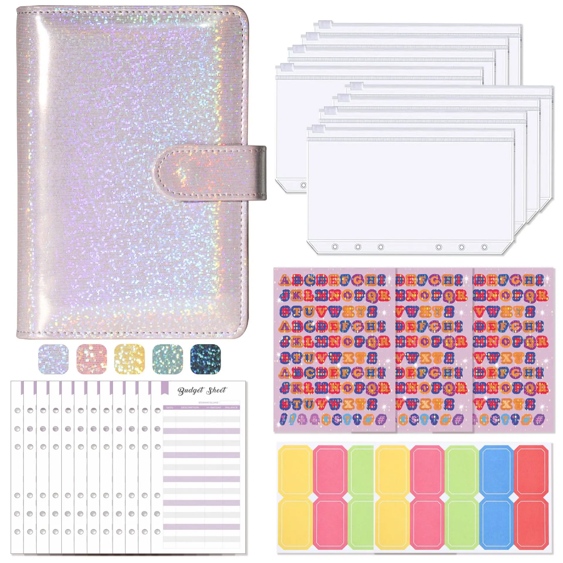 Macaron Glitter Color A6 PU Leather DIY Binder Notebook Covers Diary Books Schedule Paper Covers School Stationery