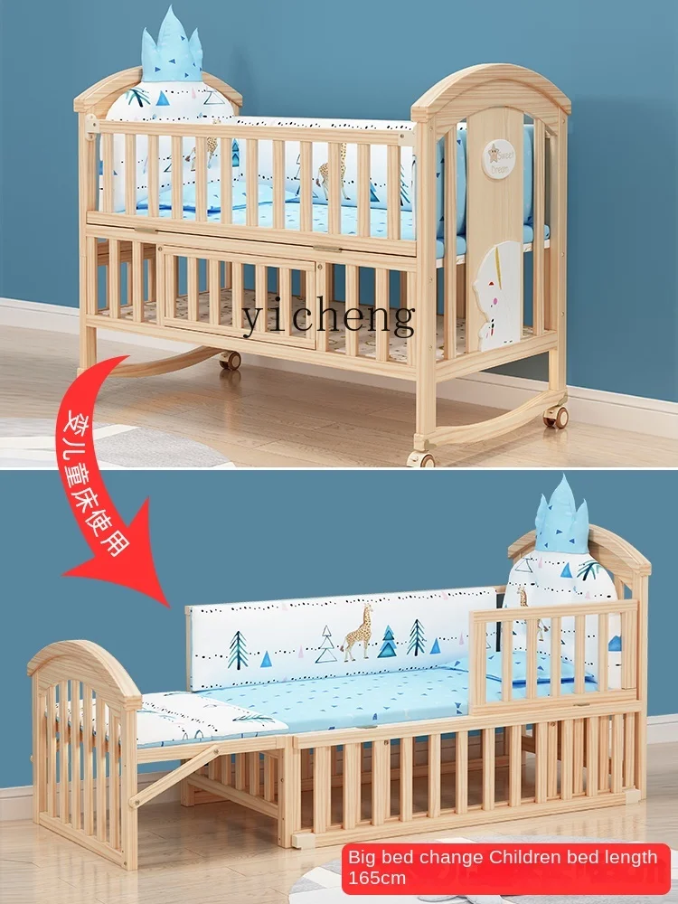 Xl Pasgeboren Babywieg Multifunctioneel Bed Massief Hout Ongeverfd Wieg Verwijderbare Luier-Verschoontafel