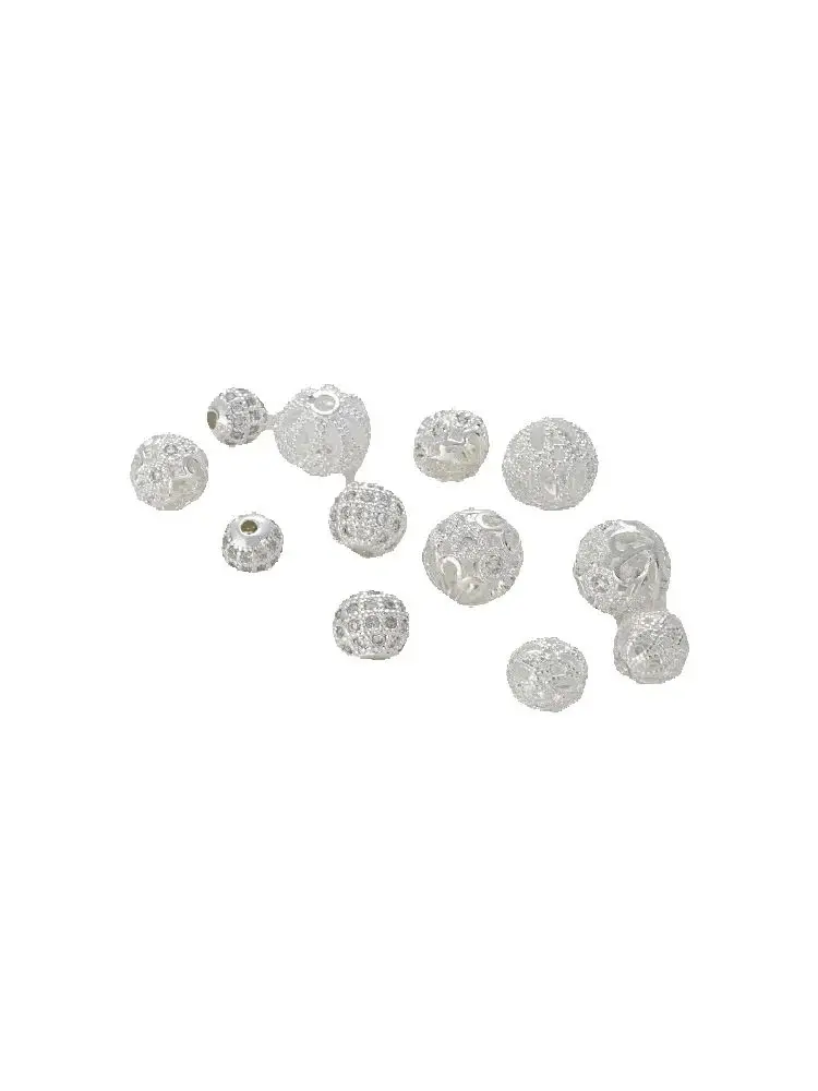 Thick Silver Hollow Flower Balls Inlaid with Zircon Round Balls Diamond Balls Watermelon Beads DIY Handmade Beaded Accessories