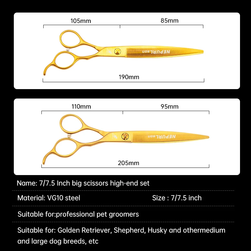 VG10 Steel High-quality 7.5 Inch Professional Pet Scissors For Dog Grooming Cutting Big Quick Trim Straight Curved Shears