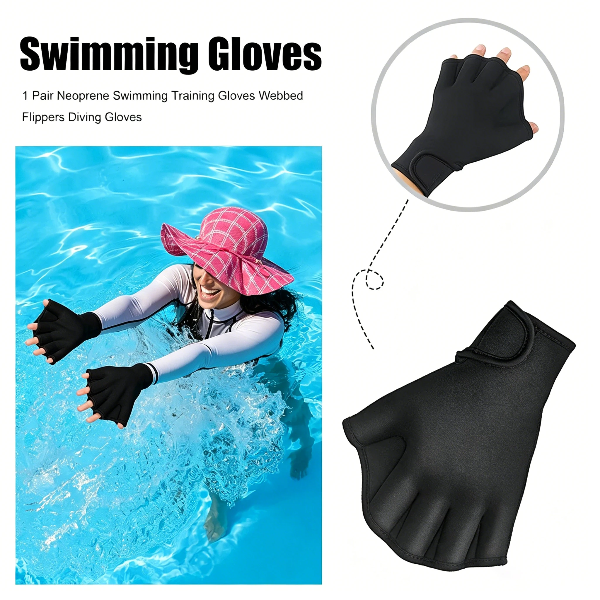 Diving Gloves, Half-Finger Gloves, Snorkeling Fins, Adjustable High-Elasticity Straps, Breathable, Neoprene, Easy to Clean