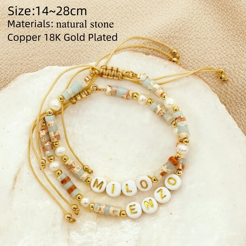 Vlen Customize Name Bracelet for Women Natural Stone Jewelry Initial Letter Bracelet Personalized Pulseras Jewellery