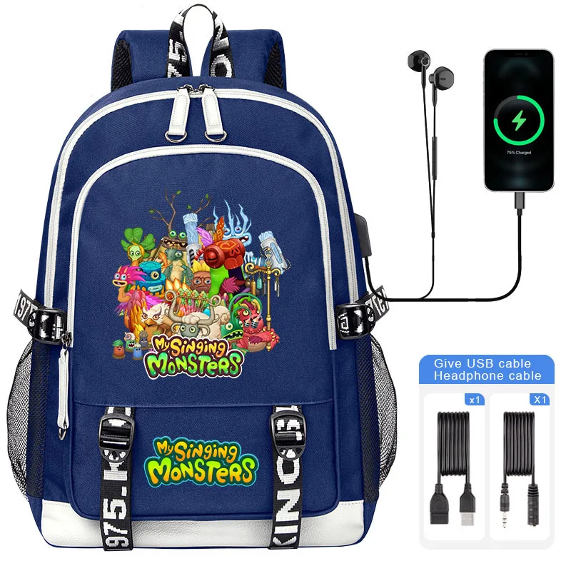 Gra Cartoon My singing monsters tornister dziecko Student plecak na ramię dla chłopca nastolatek plecak na laptopa USB Mochila