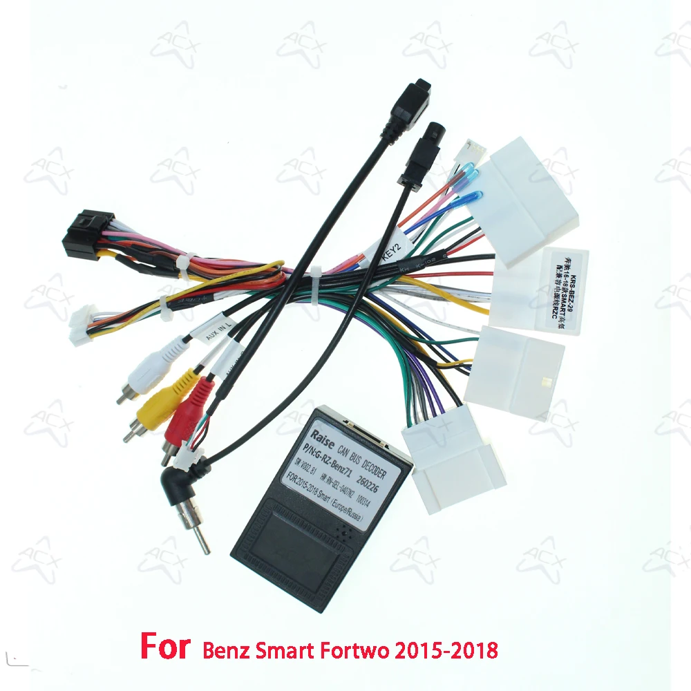 Car Radio Wire Harness With CANBUS Decoder Box For Benz Smart Fortwo 2015-2017 Low Version High Android Stereo Cable Adapter