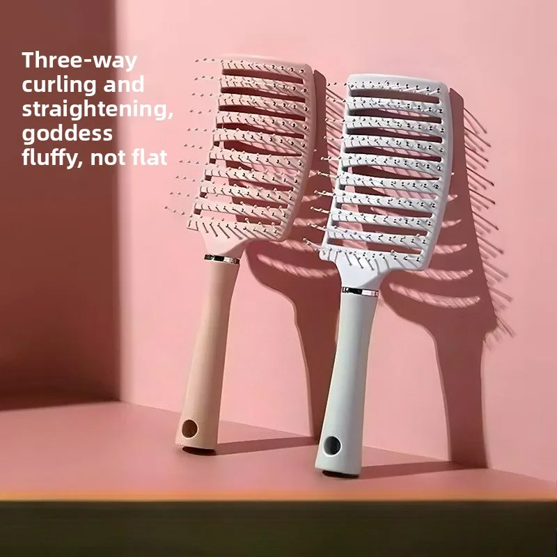 

Large Curved Rib Comb, Fluffy Hair Root Tool, Long Hair Curling and Massaging 3-in-1 Smooth ABS Bristles for Home Use