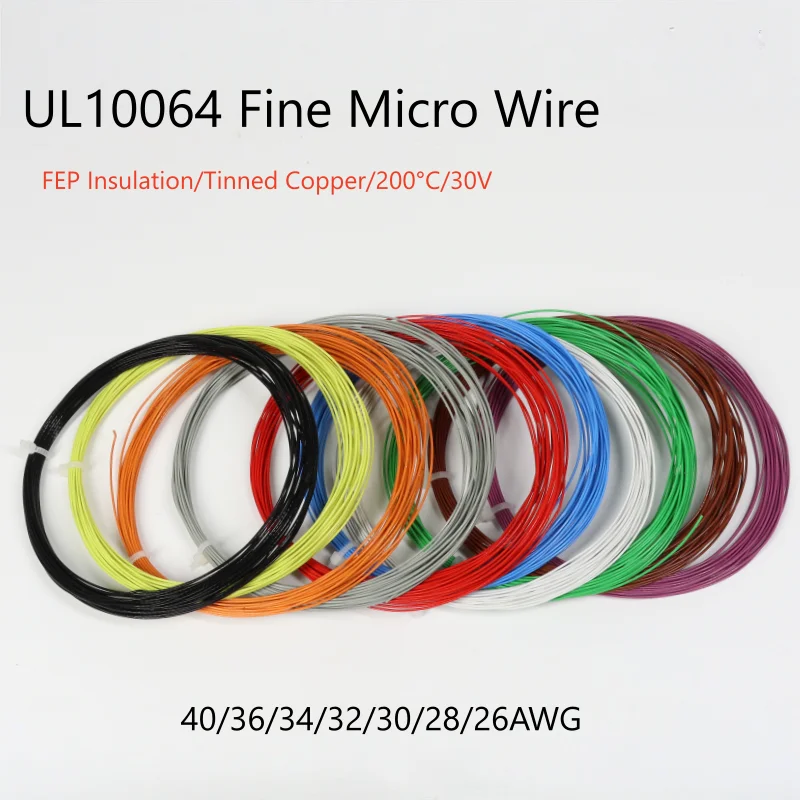 10M-100M UL10064 FEP Wire 40/36/34/32/30/28/26AWG PTFE Plastic Ultra Fine Micro Litz Wires Solder High Conductivity Copper Cable