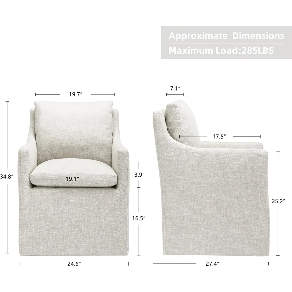 Upholstered Dining Chair,Linen Accent Chair for Living Room,Single Sofa Chair with 4 Casters,Upholstered Arm Chair