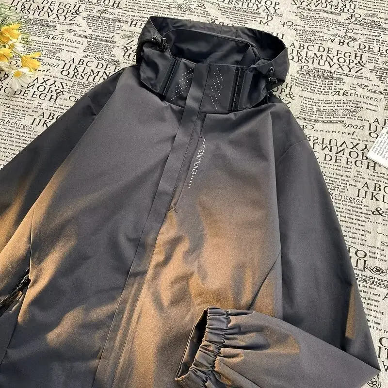 

Loose Fit Men's Hoodie Jaet Windproof Long Sve Spring Autumn Casual Sle Polyester Fiber Zipper Closure Outerwear