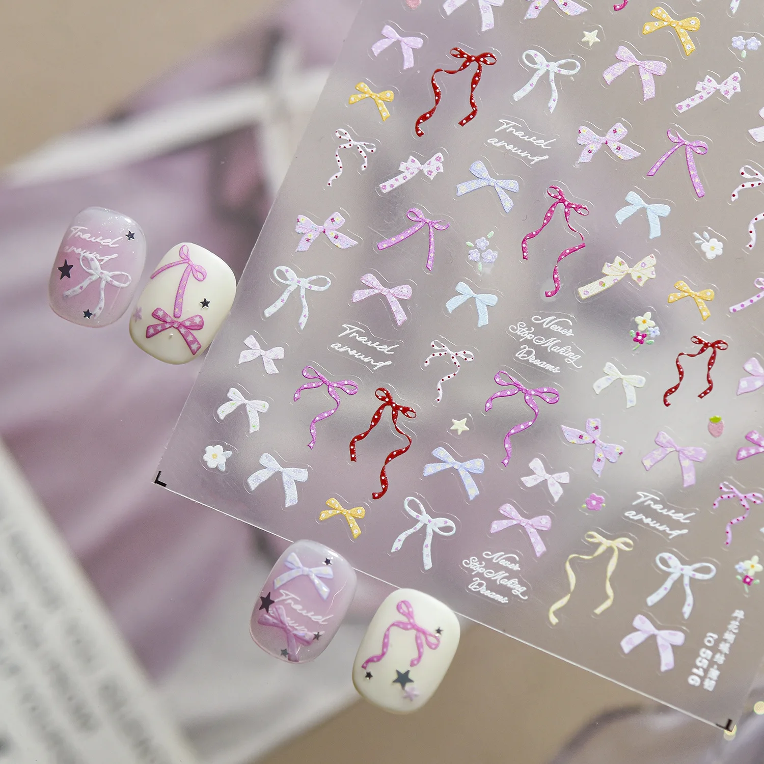 5D Preppy Style Nagelaufkleber Bonbonfarben Streamer Schleife Glitzer Polka Dots Winzige Blumen Koreanische Selbstklebende Nagelkunst-Sticker DIY
