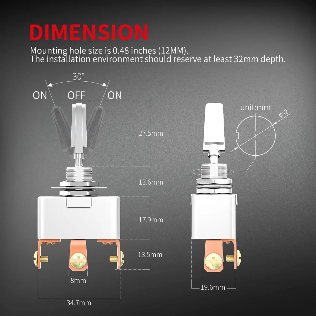 R13-401-103 자동차 토글 스위치 개조 고전류 토글 스위치, 50A, 12V DC 헤비 듀티