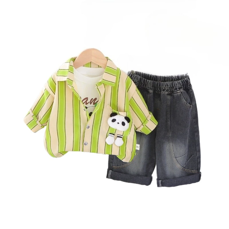 

New Spring Autumn Baby Clothes Children Boys Striped Long Sleeved Shirt T-Shirt Pants 3Pcs/Sets Infant Clothing Kids Tracksuits