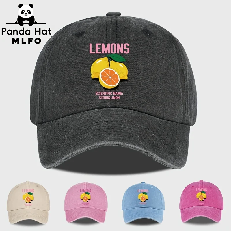 Summer Lemon Fashion Print Trendy Vintage Washed Baseball Cap, Lightweight, Comfortable and Breathable, with Adjustable Size. A
