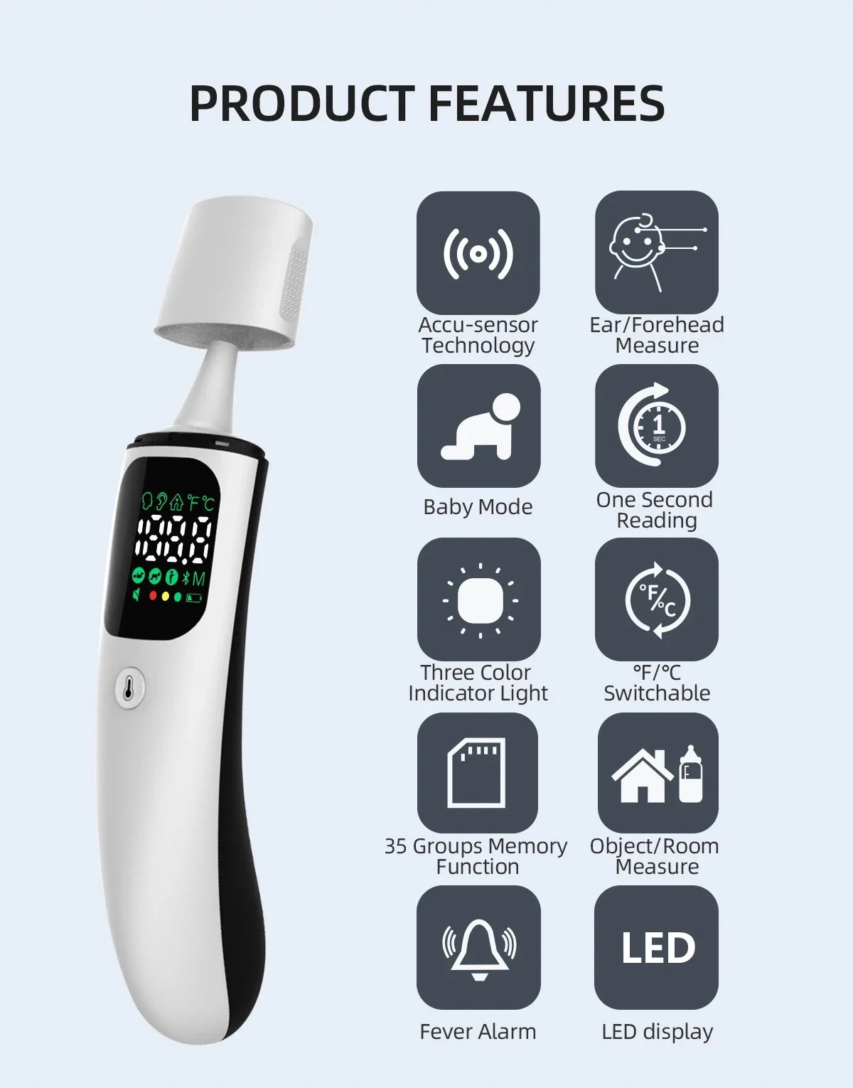 Adult and infant thermometers, non-contact infrared medical thermometers, LED digital precision and rapid measurement thermomete