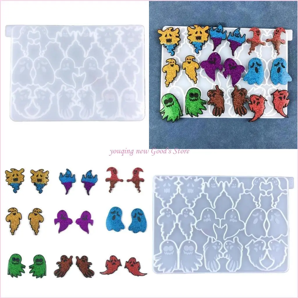 

57QA Halloween Specter Earrings Mold DIY Epoxy Craft Necklace Keychain Jewelry Mold