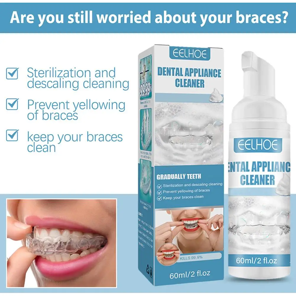 60ml Dental Braces Foam Cleaner Clean Powerful Tooth Oral Antibacterial Reduces Decay Breath K3y1