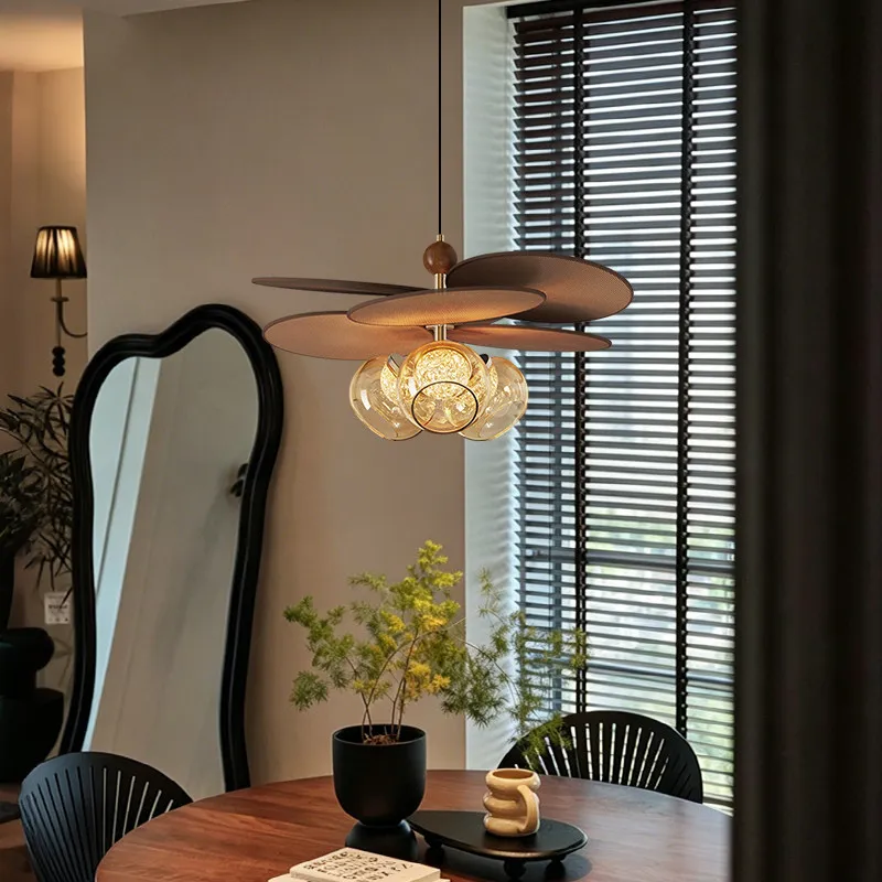 French antique rattan restaurant chandelier, retro glass, bedroom study tea room lamp