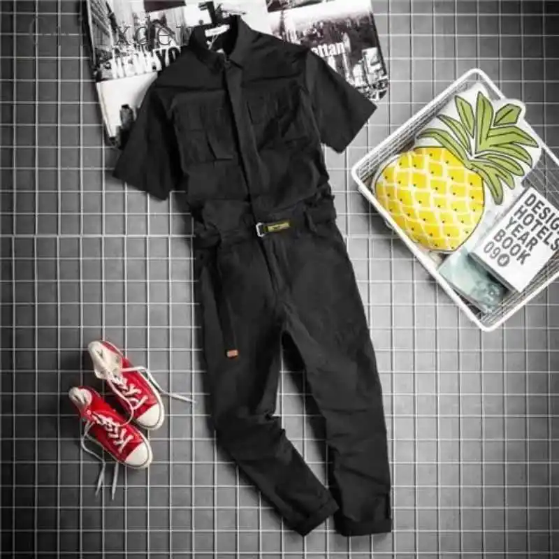 Men's Casual Lapel Workwear Jumpsuit Double Waist Work Clothes  Suit Cotton Lyocell Blend Long Pants Shirt Style